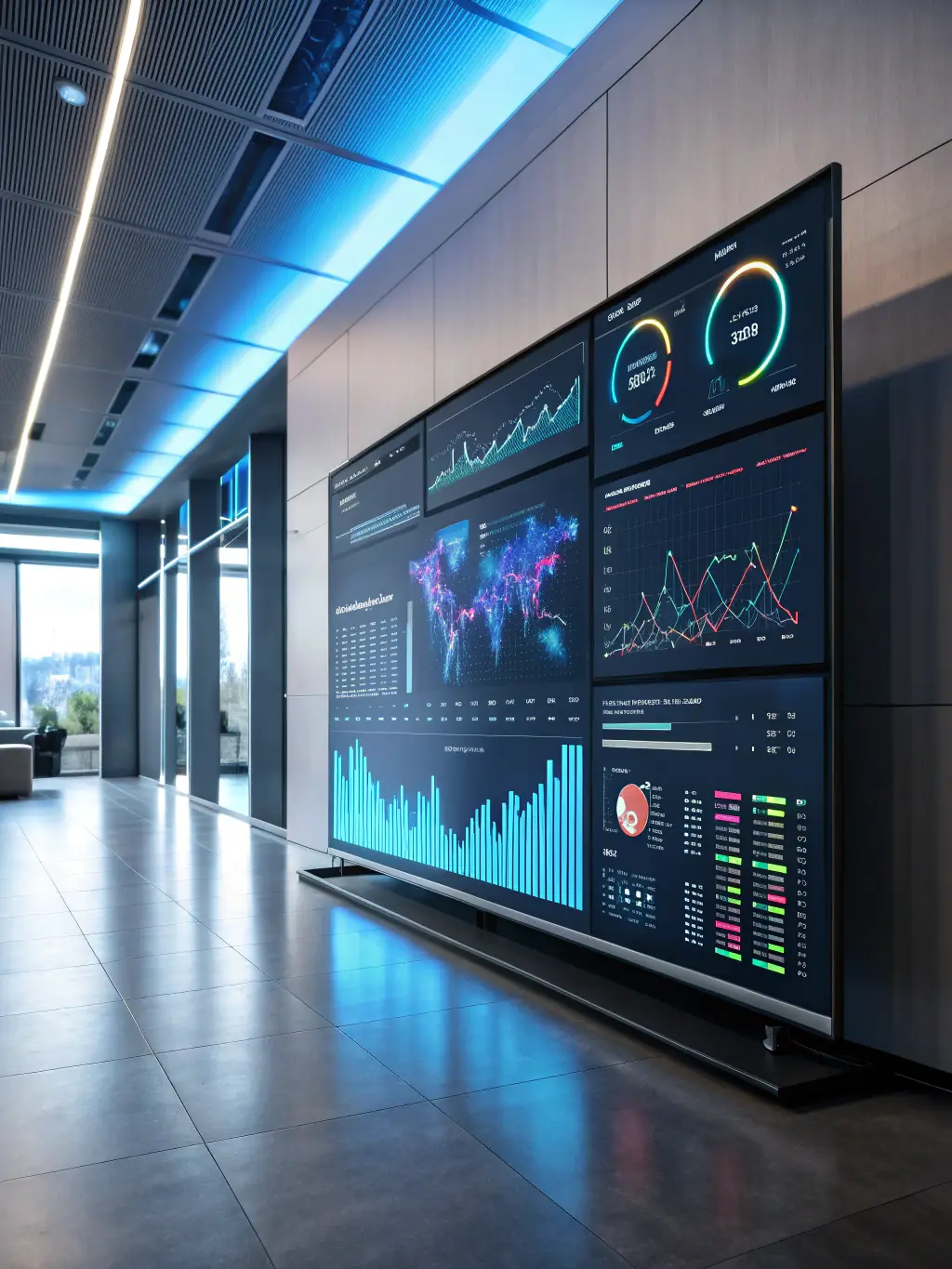 An image depicting the AI Analytics Tool dashboard with graphs and predictive analytics, showing trends in customer behavior.